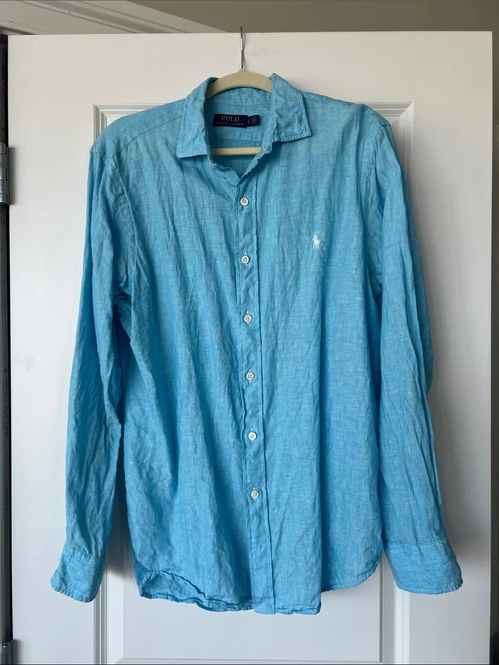 Polo by Ralph Lauren Men’s Light Blue Linen Button-Down Shirt